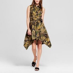 WHO WHAT WEAR Tropical Leaf Belted Summer Lightweight Safari Dress XS